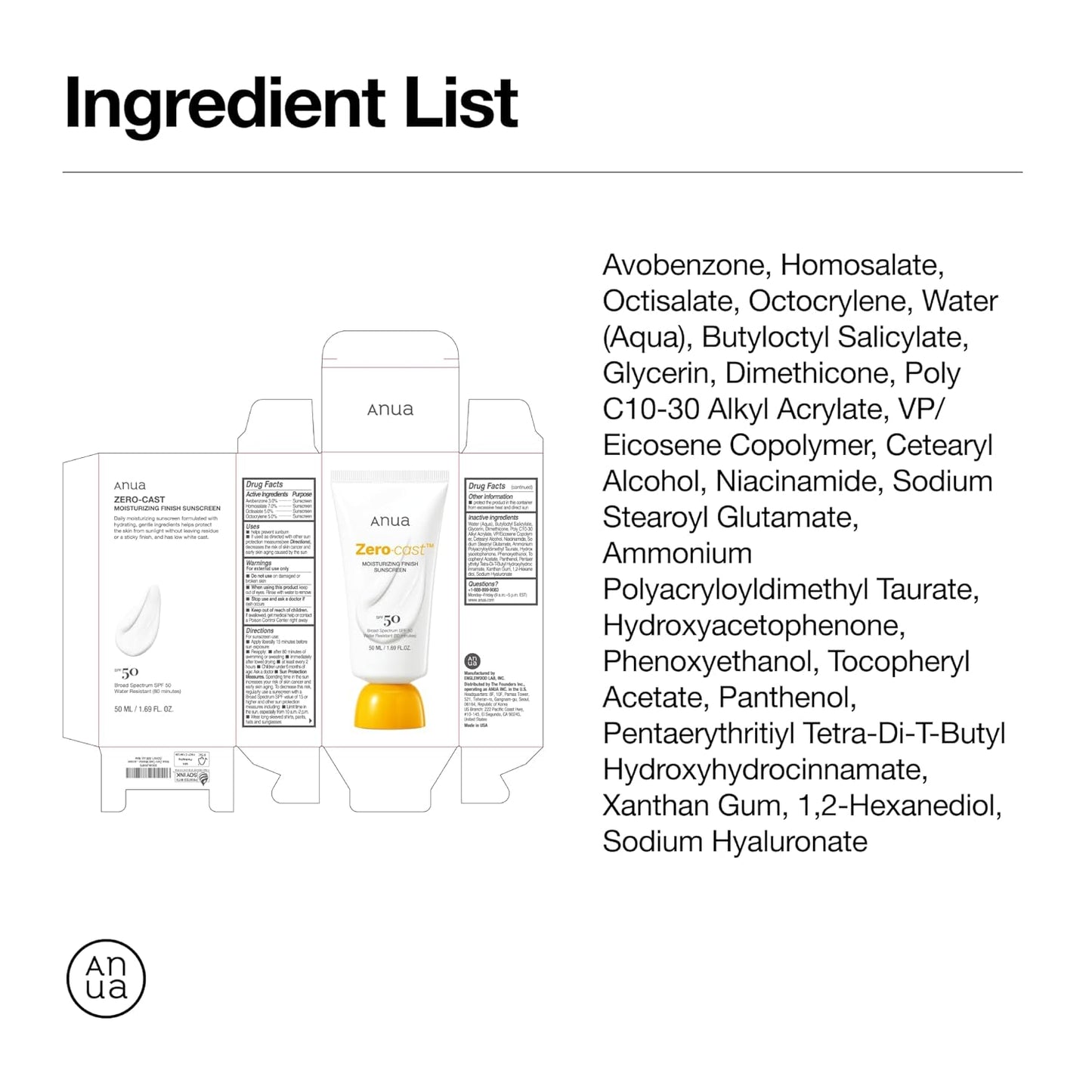 Anua Zero-Cast Moisturizing Sunscreen SPF50+ PA++++ – 50ml