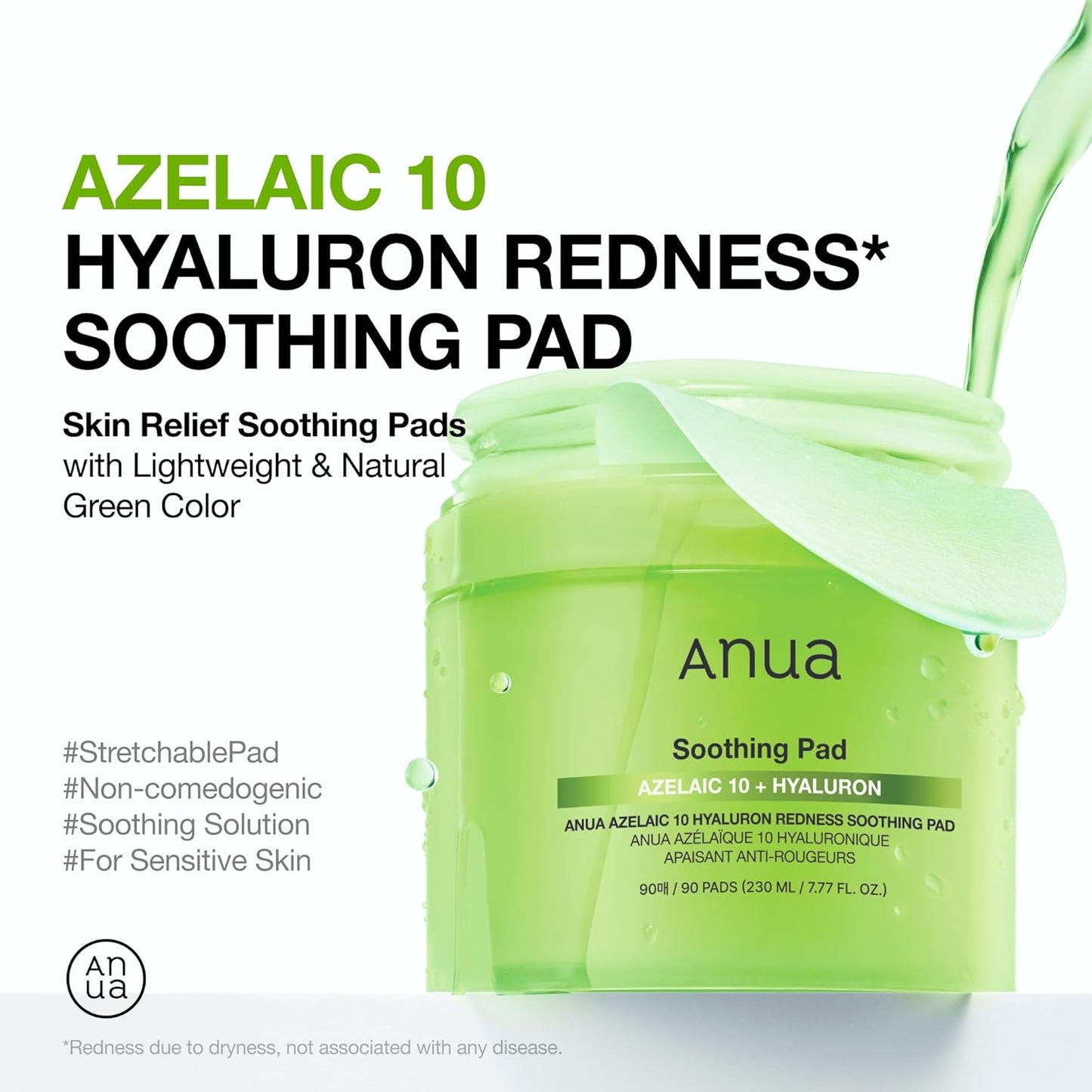 ANUA Azelaic Acid 10% Hyaluron Redness Soothing Toner Pads