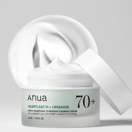 Anua Heartleaf 70+ Ceramide skincare cream packaging on a white background