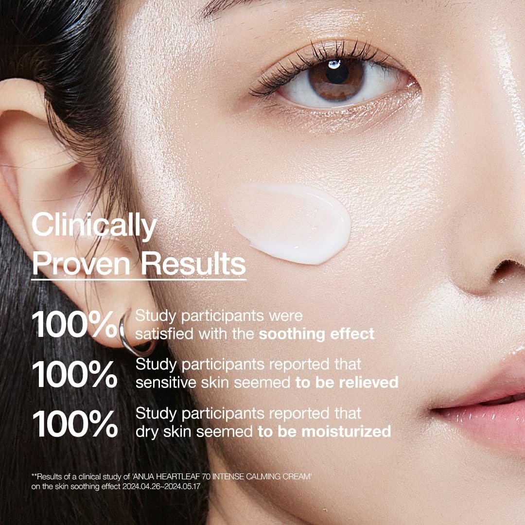 Close-up of a person's face with text highlighting clinically proven results for a skincare product.