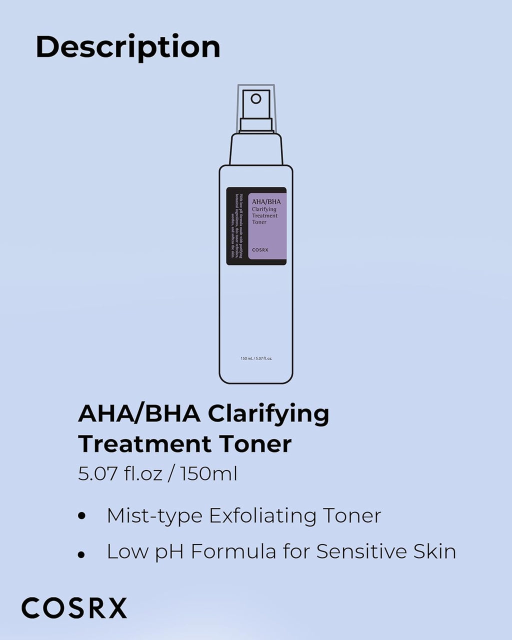 COSRX AHA/BHA Clarifying Treatment Toner bottle on a light purple background