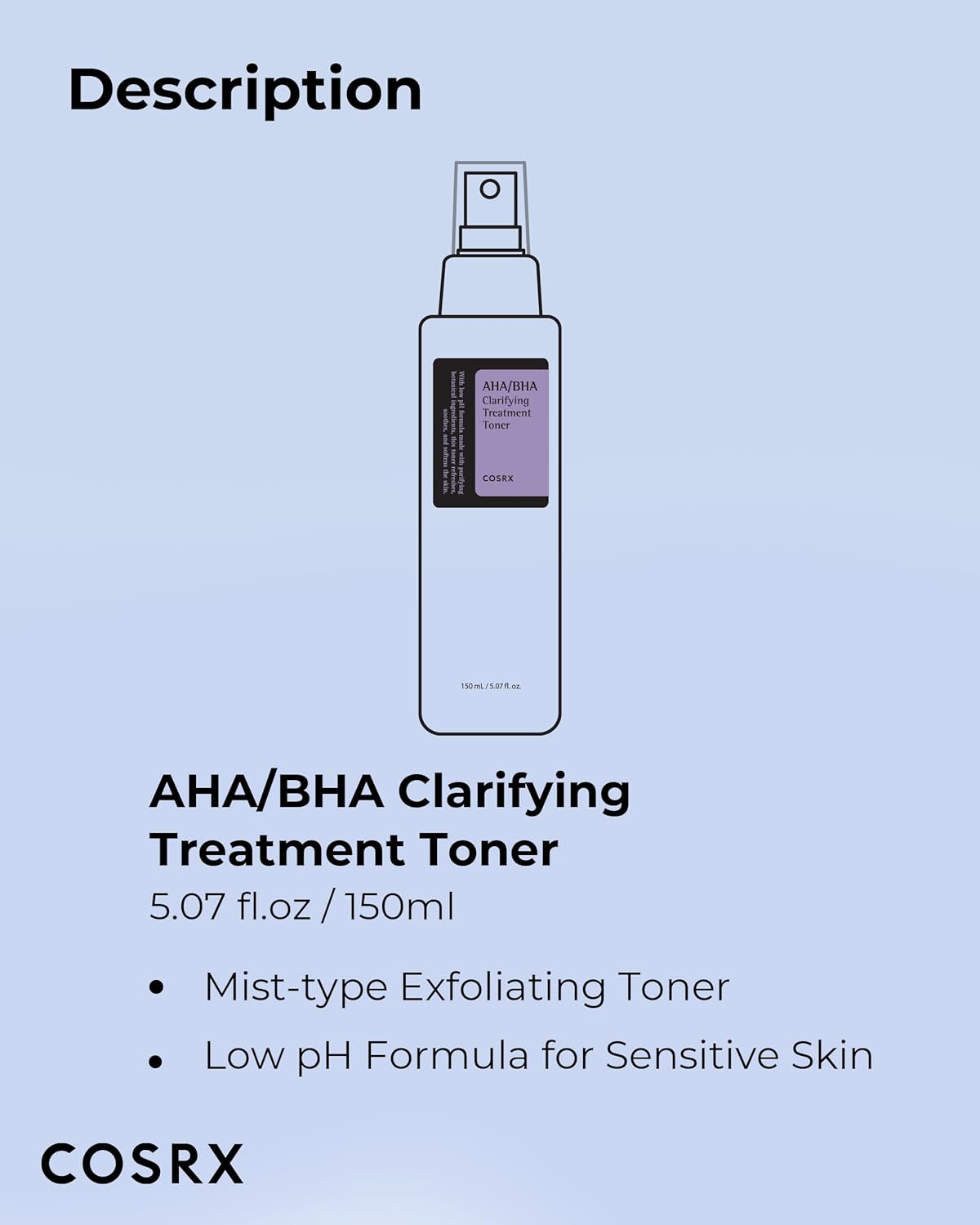 COSRX AHA/BHA Clarifying Treatment Toner bottle on a light purple background