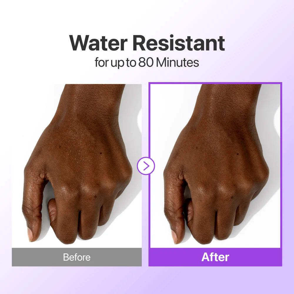 Before and after comparison of a hand with water resistance feature, showing the product's effectiveness.